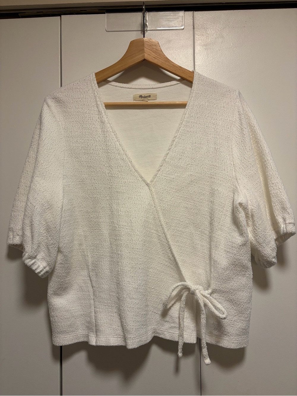 Madewell White Cotton Textured Wrap Shirt with Tie